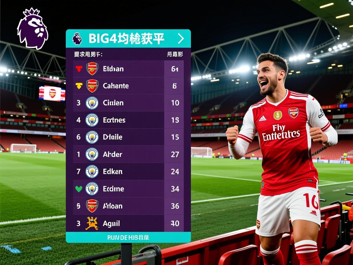 英超积分榜：阿森纳甩开曼城6分BIG6除枪手均斩获平局
